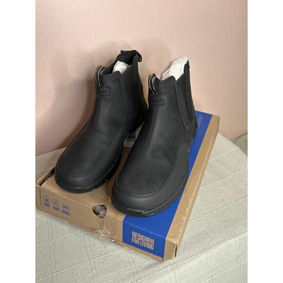 Clarks Men\'s Walpath Easy Chelsea Boot Black Leather Size 12 W Waterproof New